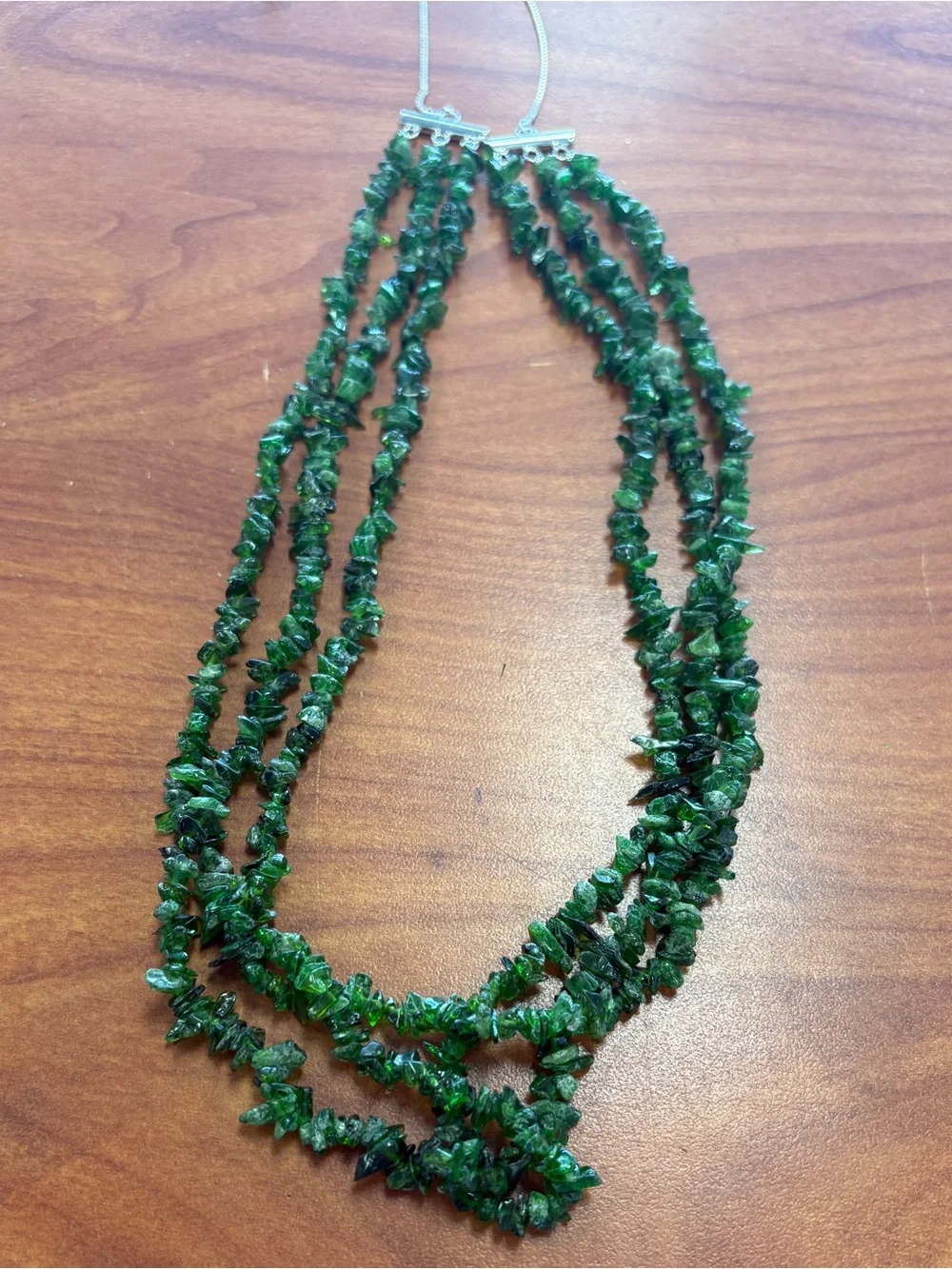 925 PZO Sterling Silver Green Beaded Slide Necklace